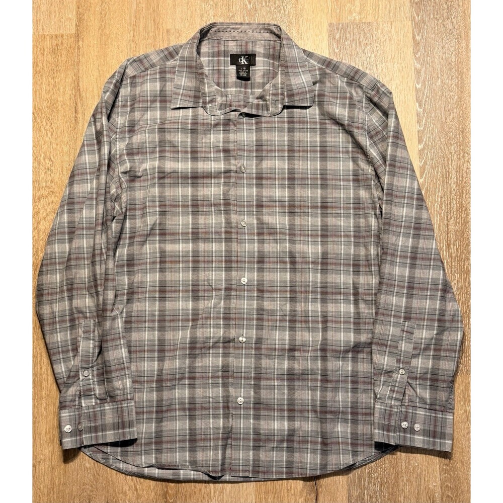 Calvin Klein Men’s Long Sleeve Plaid Button Down Shirt Size L Dress-up Shirt